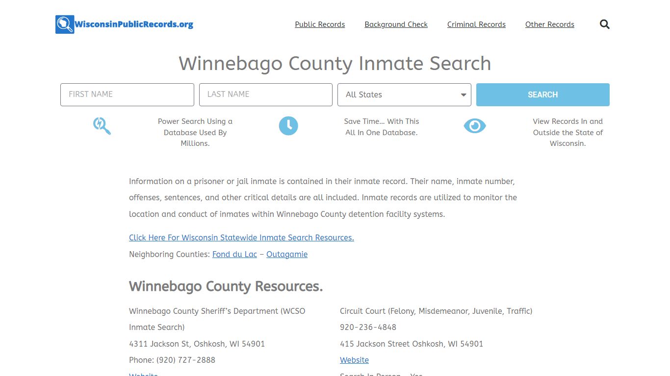 Winnebago County Inmate Search - Wisconsin Public Records